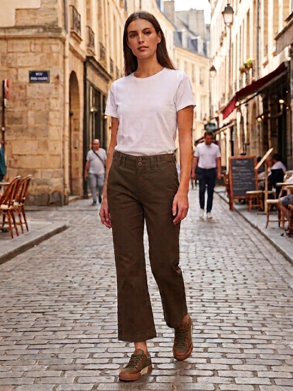 Liverpool high rise cinch waist wide leg pants olive green size 4